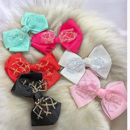 12 Moños Colores Dobles con Lentejuelas $6.3 c/u