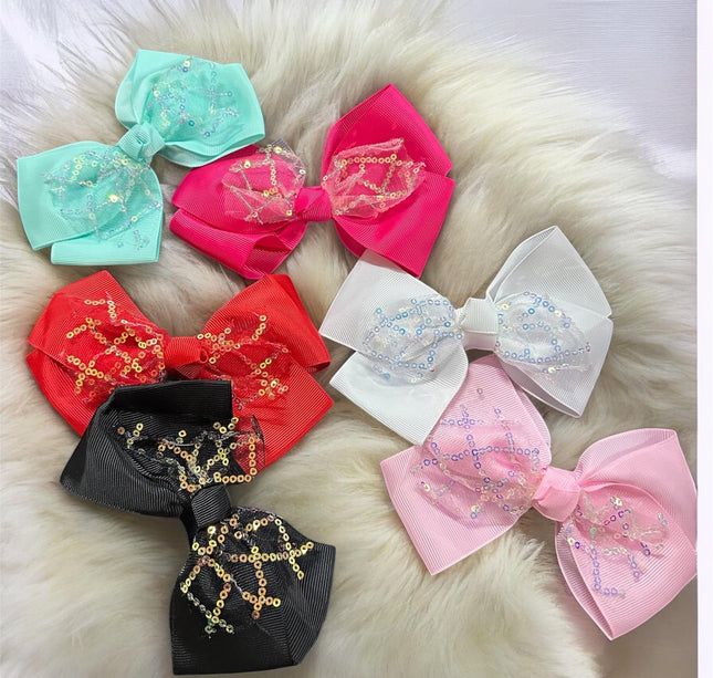 12 Moños Colores Dobles con Lentejuelas $6.3 c/u