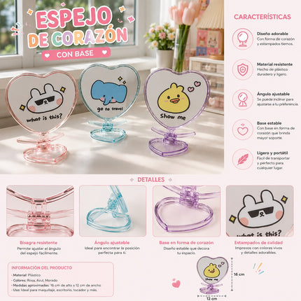 6 Espejo Corazón con Base Conejitos $26.9 c/u