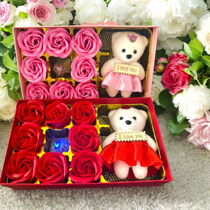 3 Caja de Flores con Osito y Luz de Regalo $75 c/u