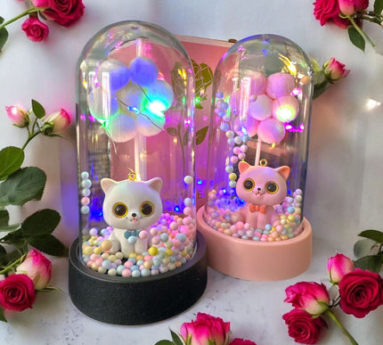 3 Gatito Hermosos con Flor Luz en Cristal $75 c/u