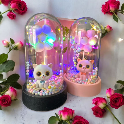 3 Gatito Hermosos con Flor Luz en Cristal $75 c/u