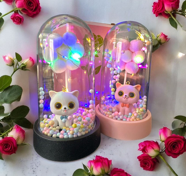 3 Gatito Hermosos con Flor Luz en Cristal $75 c/u