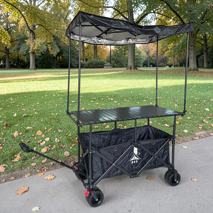 Carrito Utilitario Plegable de Doble Nivel con Toldo Protector y Mesa