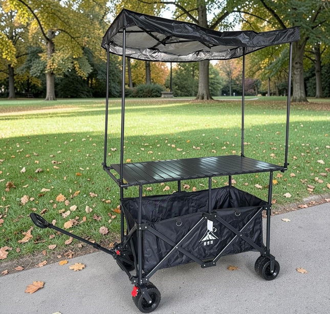 Carrito Utilitario Plegable de Doble Nivel con Toldo Protector y Mesa