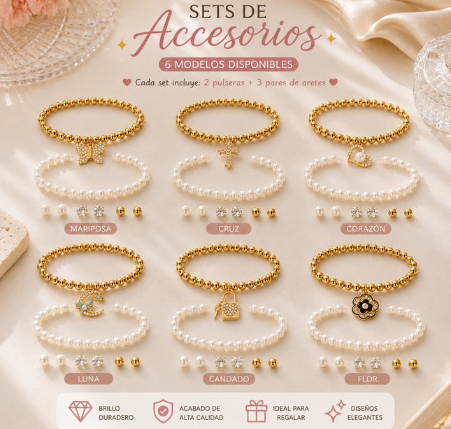12 Sets de Joyeria 2 Pulseras y 3 Pares de Aretes Pedreria $15.9 c/u