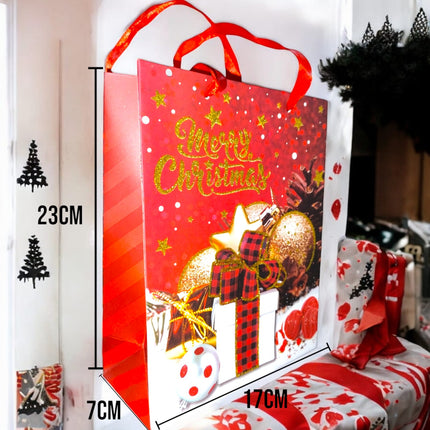 12 Bolsas Chicas Navideñas 18 cm x 22 cm Blancas/rojas Diamantinas $10.5 c/u