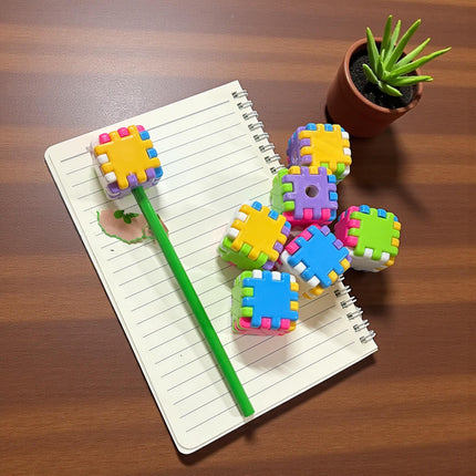 Bote Alcancia con 40 Cubos Sacapuntas para Armar $4.5 c/u