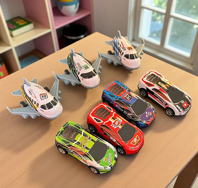Set Juguetes 4 Carros y 3 Aviones Friccion