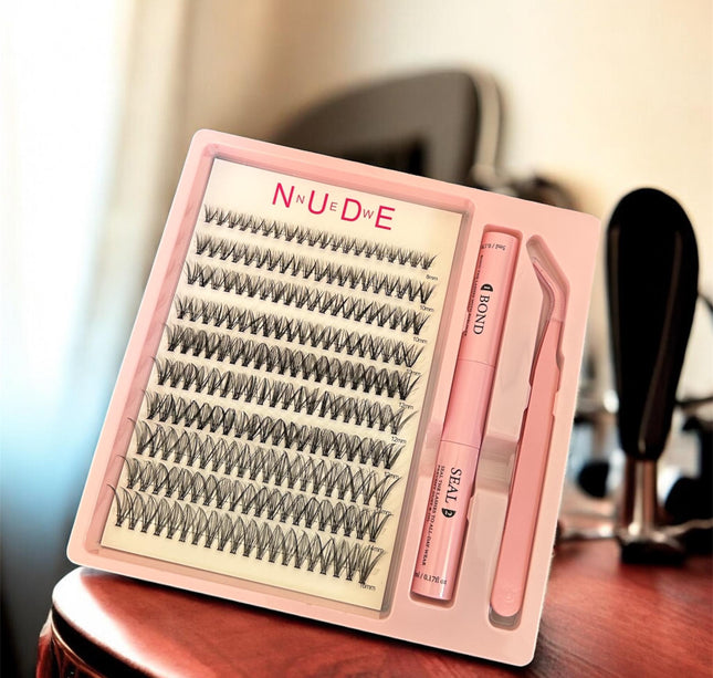 3 Sets Extenciones de Pestañas  NUDE con Pinzas y Pegamentos $50 c/u