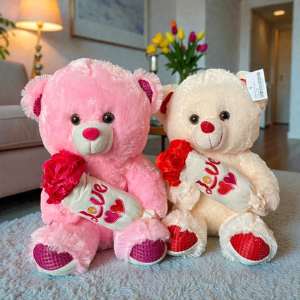 Oso de Peluche con Ramo "Love" Rosa/Beige