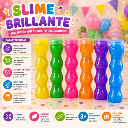 6 Tubo de Slime Colores Brillo $14 c/u