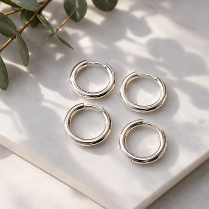 Exclusivo Tienda en linea 💥💎12 Aretes Arracadas Mini de Acero Inoxidable Plateadas $9.8 c/u