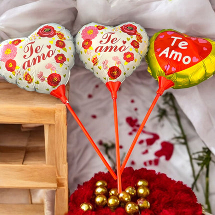 20 Globos Ch Corazon "Te Amo" con Base y Popote 9 Pulgadas $2.9 c/u