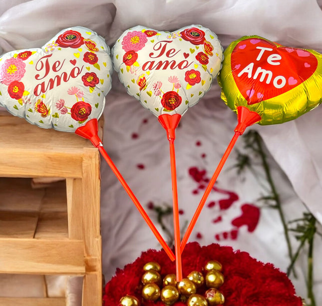 20 Globos Ch Corazon "Te Amo" con Base y Popote 9 Pulgadas $2.9 c/u