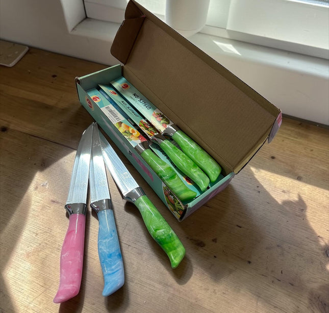 3 Cuchillo de 7 Pulgadas Mango Tipo Marmol Colores $28 c/u
