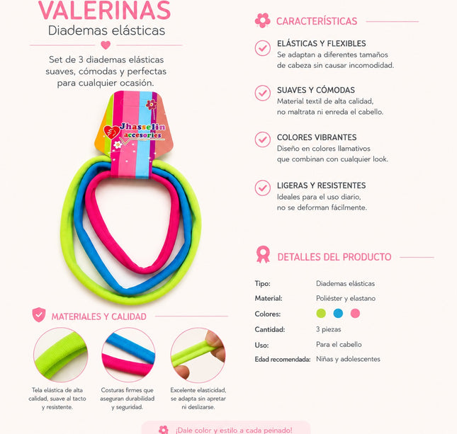 12 Sets de Diademas para Cabello Elasticas $4.9 c/u