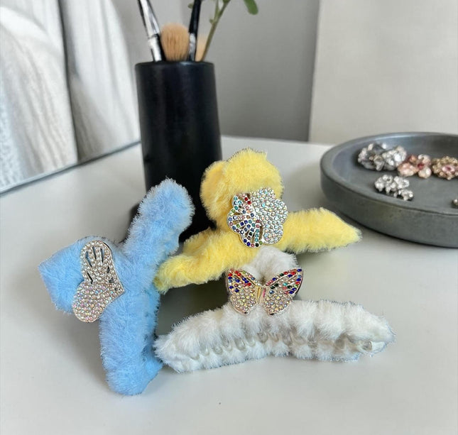 12 Pinzas Peluche con Figura de Pedreria Hermosa $6 c/u