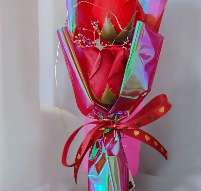 3 Ramo de 2 Rosas con Luz y Cajita Tornasol San Valentin $69 c/u