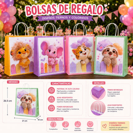 12 Bolsas Mascotas Papel Medianas para Regalo $6.9 c/u