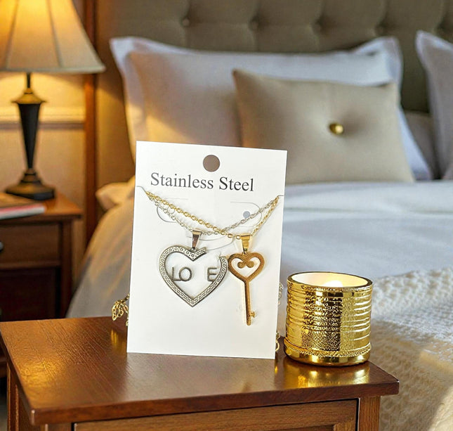 12 Duos de Collar Parejas Acero Inoxidable Dorado/Plateado $25.83 c/u