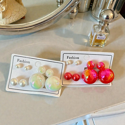 12 Sets 3 Pares de Aretes Tornasol Perla Colores $11 c/u