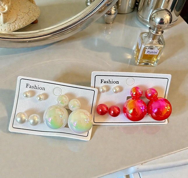 12 Sets 3 Pares de Aretes Tornasol Perla Colores $11 c/u