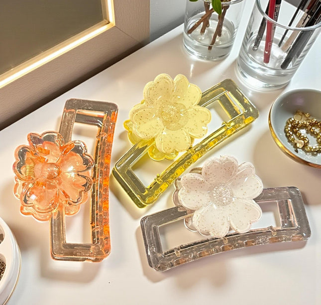 12 Pinzas Cristalinas Flor Rectangulares $8.9 c/u