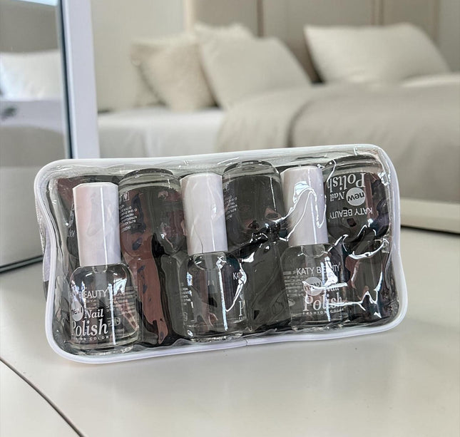 12 Esmaltes Polish Negro/Transparente $9.9 c/u