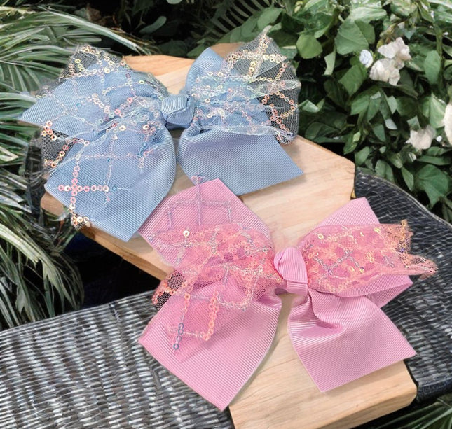 12 Moños Dobles con Lentejuelas Colores $6.5 c/u