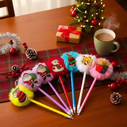 12 Plumas Pom Pom alegria Navideña $5.5 c/u