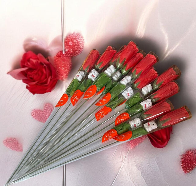 12 Rosas Individuales con Osito $3.9 c/u