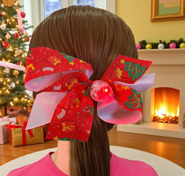 12 Moños Navideños Estampados con Luz $7.9 c/u
