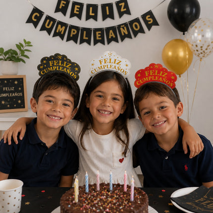 Paquete con 6 Diademas Feliz Cumpleaños