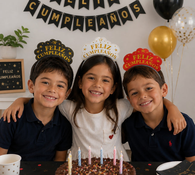 Paquete con 6 Diademas Feliz Cumpleaños