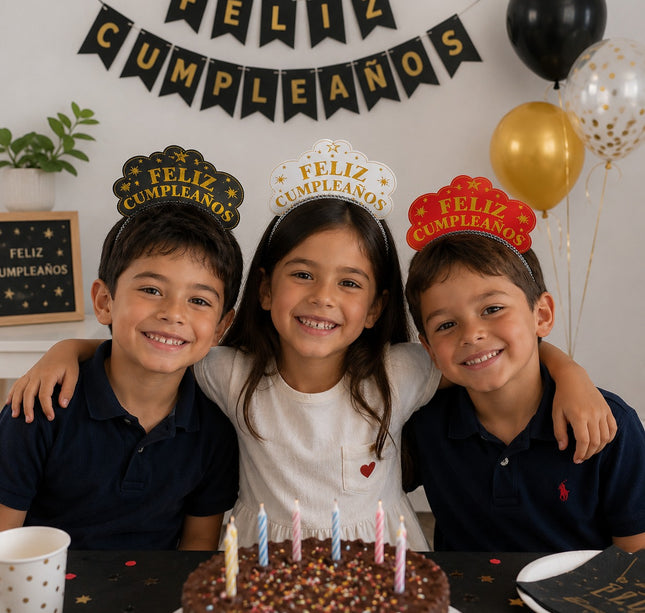 Paquete con 6 Diademas Feliz Cumpleaños
