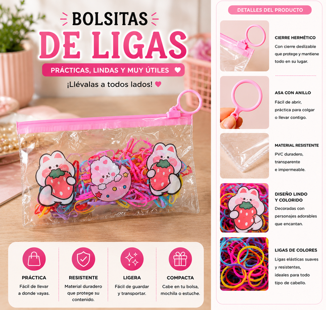 Exclusivo Tienda en linea 💥💎12 Bolsas Conejitos Hermosos Ligas Resellable $6.5 c/u