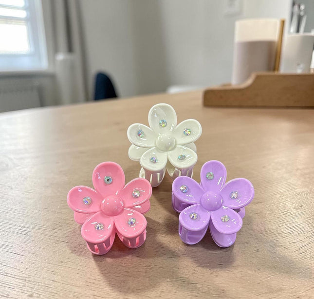 12 Pares de Pinzas Flores Pedreria $7.5 c/u