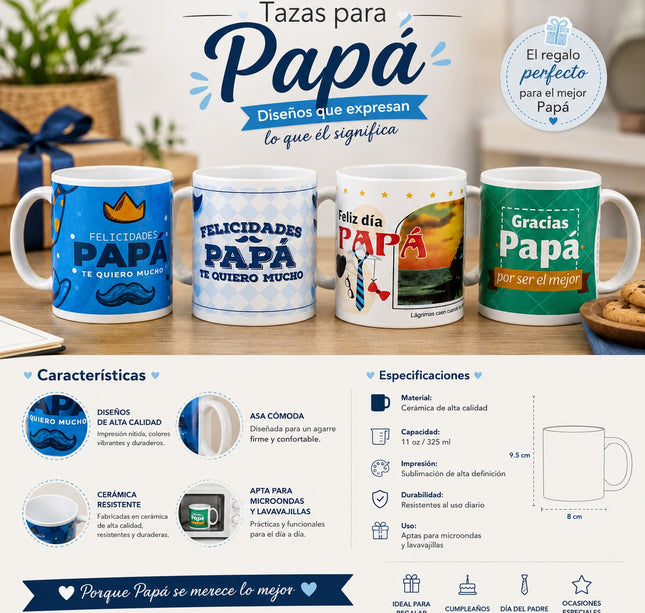 3 Taza para el Día del Padre Decorada $29 c/u