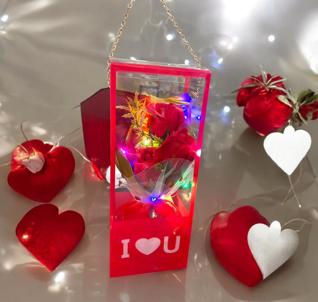 3 Ramo de Rosas con Adorno de Corazón y Luz San Valentin $89 c/u