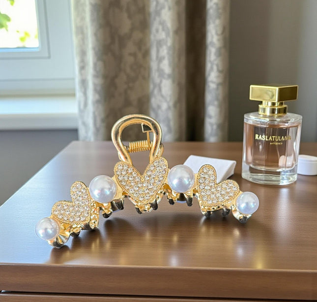 12 Pinzas Doradas Corazones con Perlas $18 c/u