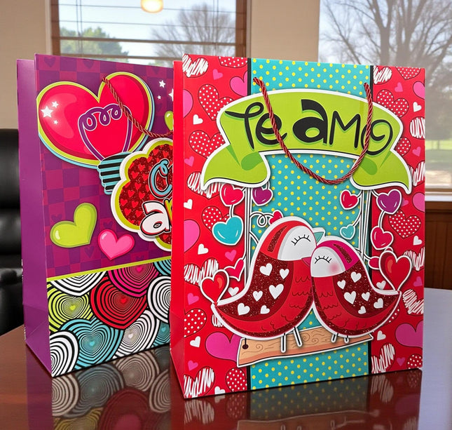 12 Bolsas para Regalo G 3D "San Valentin" $16.5 c/u