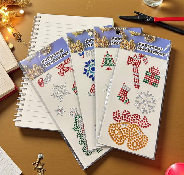 12 Sticker Navideños Pedreria Figuras $9.75 c/u