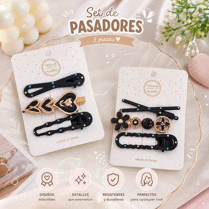 12 Trios de Pasadores Moda y Pedreia Hermosa $11.5 c/u