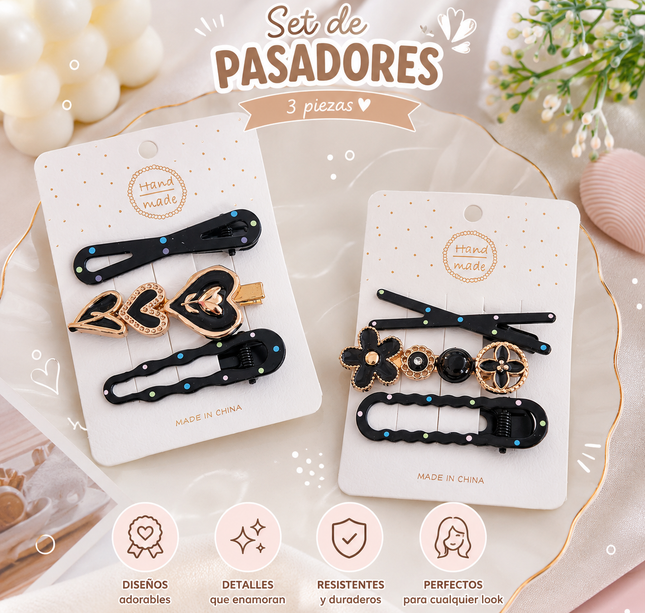 12 Trios de Pasadores Moda y Pedreia Hermosa $11.5 c/u
