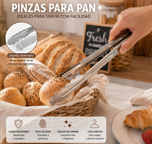 Exclusivo Tienda en linea 💥💎3 Pinzas para Pan Acero 28cm $25 c/u