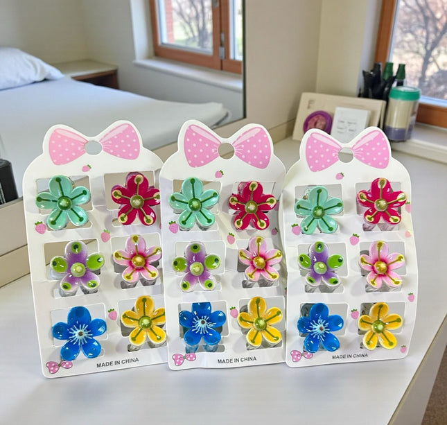 Exclusivo Tienda en linea 💥💎 12 Sets de 3 Pares de Mini Pnzas para el Cabello Flores Hermosas $13.33 c/u