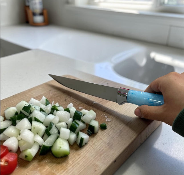 3 Cuchillo de 7 Pulgadas Mango Tipo Marmol Colores $28 c/u