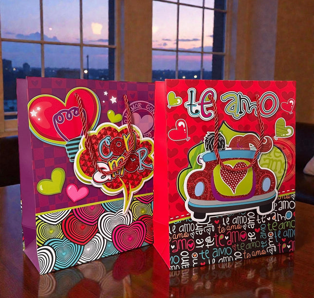 12 Bolsas para Regalo Te Amo 3D "San Valentin" $13 c/u