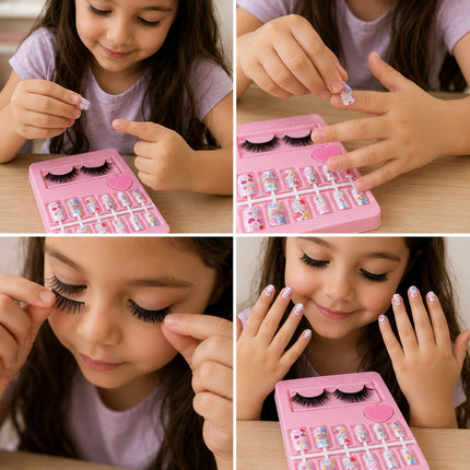 Exclusivo Tienda en linea 💥💎12 Sets de Uñas Lima y Pestañas Infantiles $11 c/u